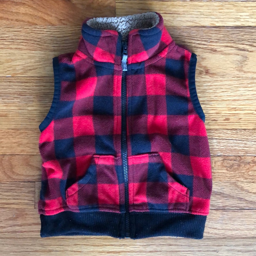 carter’s | red buffalo plaid fleece vest | 9 month